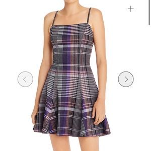 Aqua Purple Plaid Fit-and-Flare Dress Size Medium